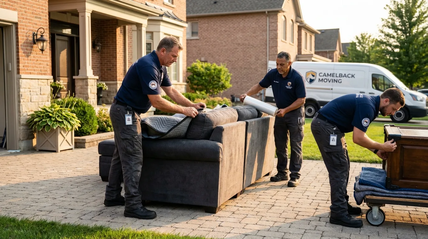 Large estate moving crew wrapping furniture in Miami, OK